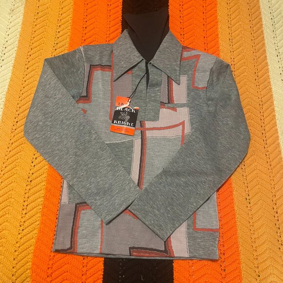 DEADSTOCK 1960s MOD dagger collar abstract long sleeve with Built in dickey! - Picture 13 of 16